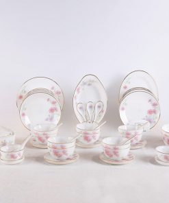 Bộ Đồ Ăn 48 Sản Phẩm Họa Tiết Hoa Màu Hồng