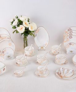 Bộ Đồ Ăn Thủy Tinh 48 Sp Họa Tiết Hoa Trắng 9 Bộ Đồ Ăn 48 Sản Phẩm Họa Tiết Hoa Vuông 3790K